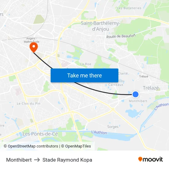 Monthibert to Stade Raymond Kopa map