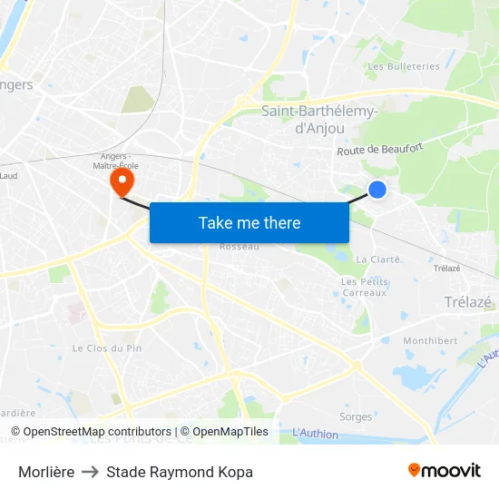 Morlière to Stade Raymond Kopa map