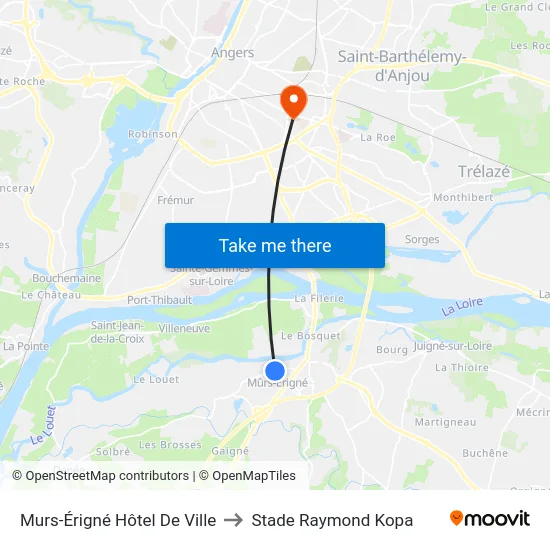 Murs-Érigné Hôtel De Ville to Stade Raymond Kopa map