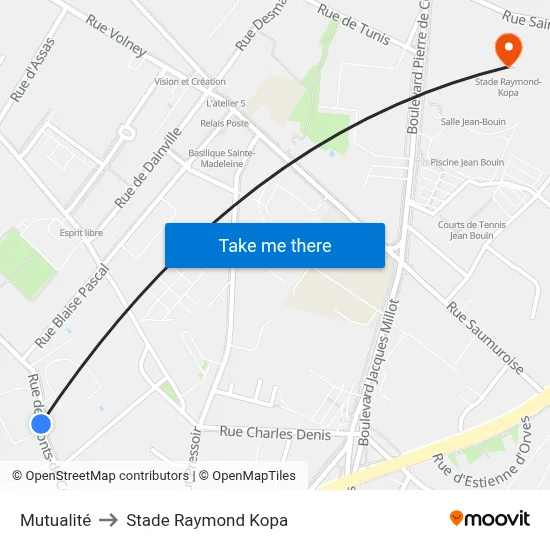 Mutualité to Stade Raymond Kopa map
