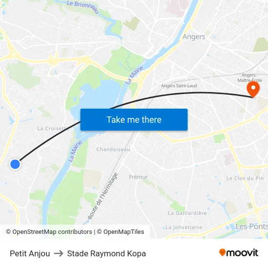 Petit Anjou to Stade Raymond Kopa map
