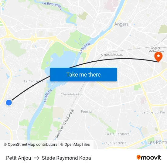 Petit Anjou to Stade Raymond Kopa map