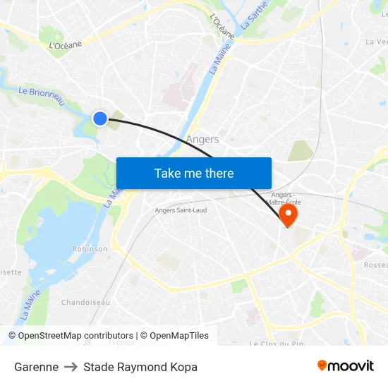 Garenne to Stade Raymond Kopa map