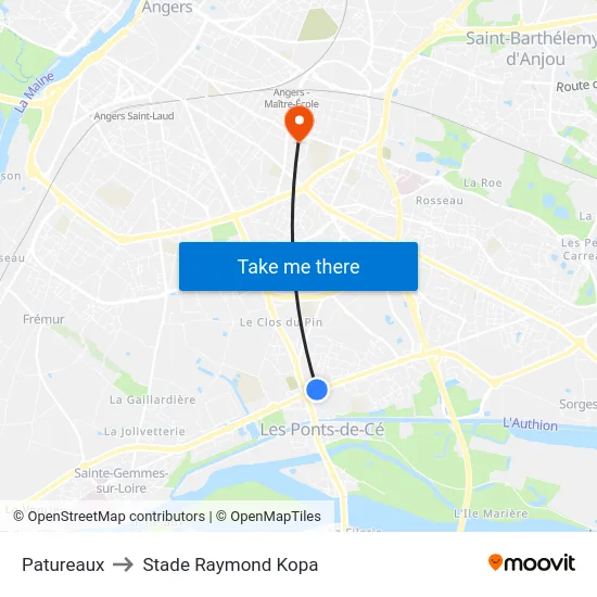 Patureaux to Stade Raymond Kopa map