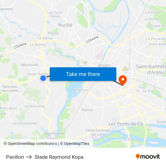 Pavillon to Stade Raymond Kopa map