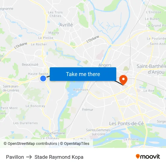 Pavillon to Stade Raymond Kopa map