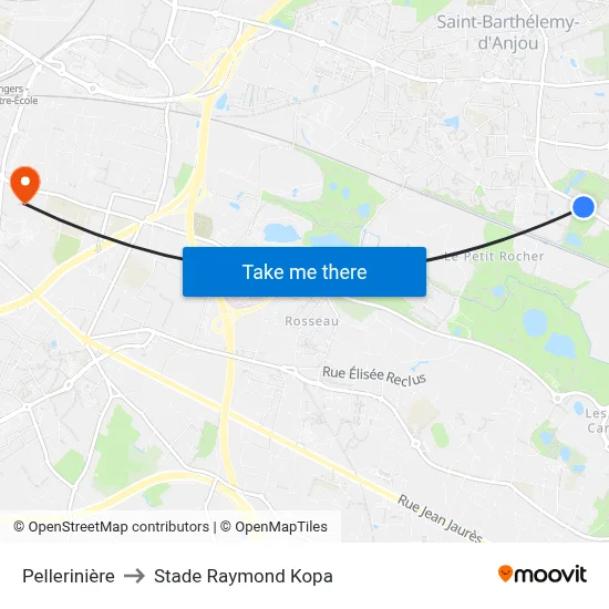 Pellerinière to Stade Raymond Kopa map