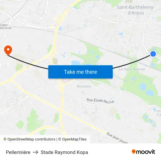 Pellerinière to Stade Raymond Kopa map