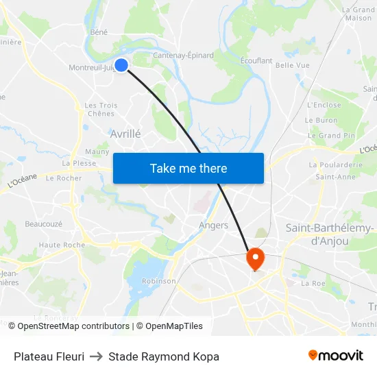 Plateau Fleuri to Stade Raymond Kopa map