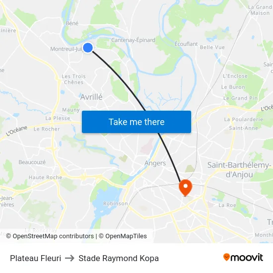 Plateau Fleuri to Stade Raymond Kopa map