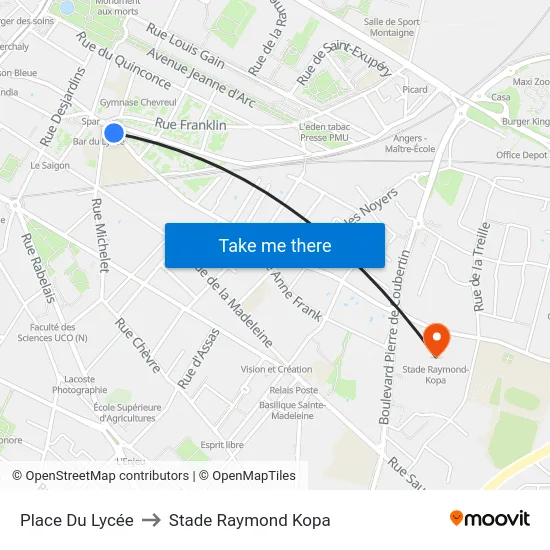 Place Du Lycée to Stade Raymond Kopa map