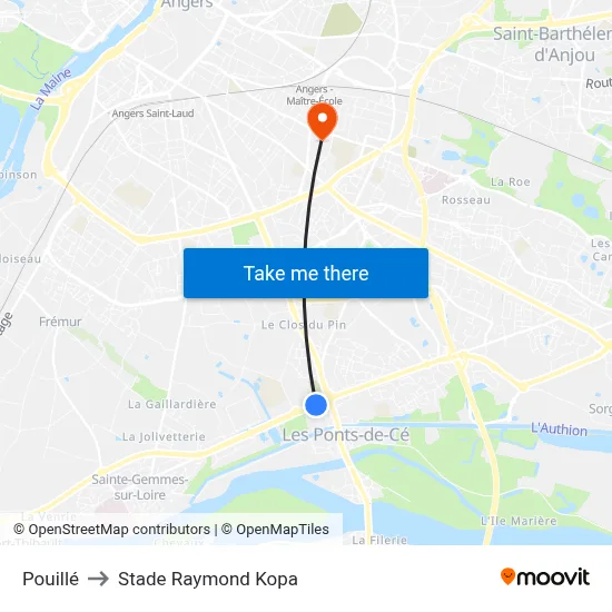 Pouillé to Stade Raymond Kopa map