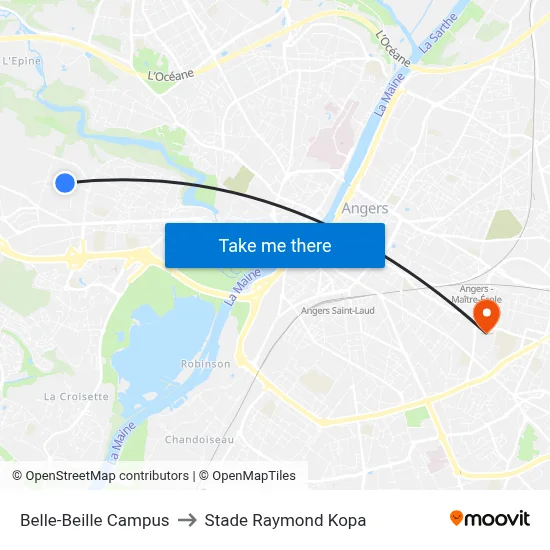 Belle-Beille Campus to Stade Raymond Kopa map