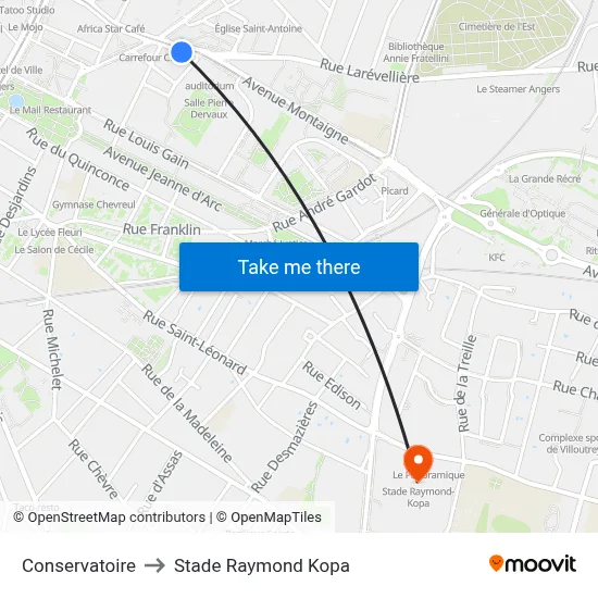 Conservatoire to Stade Raymond Kopa map