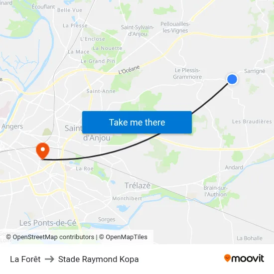 La Forêt to Stade Raymond Kopa map