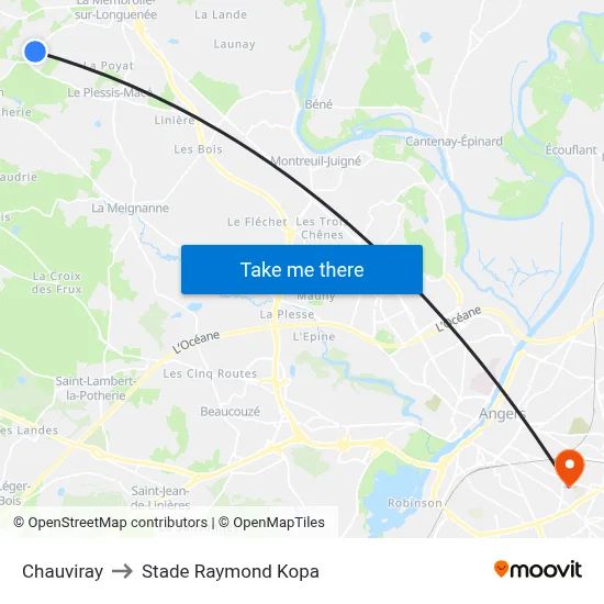 Chauviray to Stade Raymond Kopa map