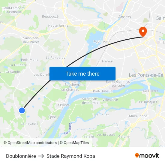 Doublonnière to Stade Raymond Kopa map