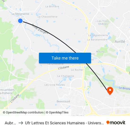 Aubriais to Ufr Lettres Et Sciences Humaines - Université D'Angers map