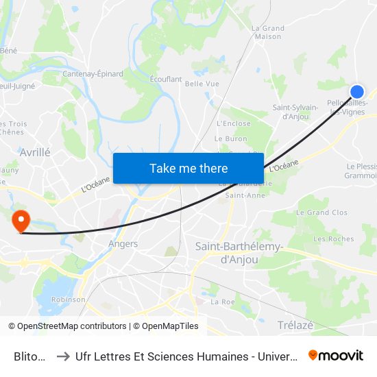 Blitourne to Ufr Lettres Et Sciences Humaines - Université D'Angers map