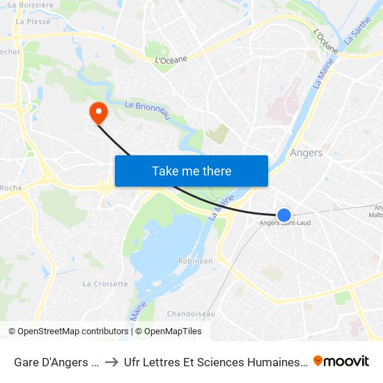 Gare D'Angers Saint-Laud to Ufr Lettres Et Sciences Humaines - Université D'Angers map