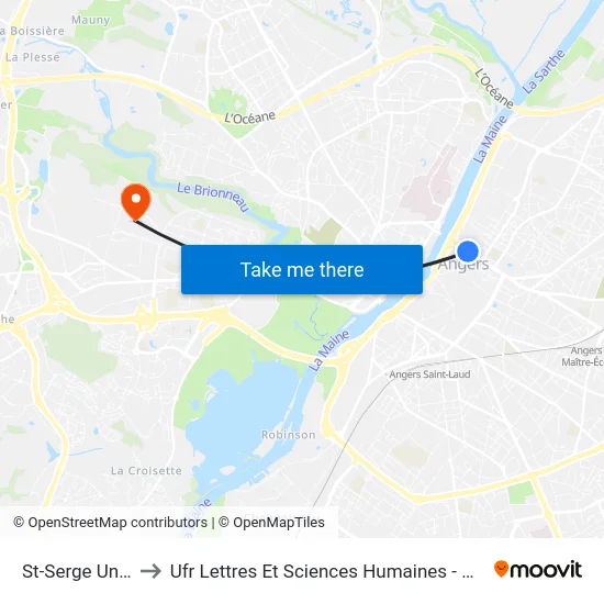 St-Serge Université to Ufr Lettres Et Sciences Humaines - Université D'Angers map