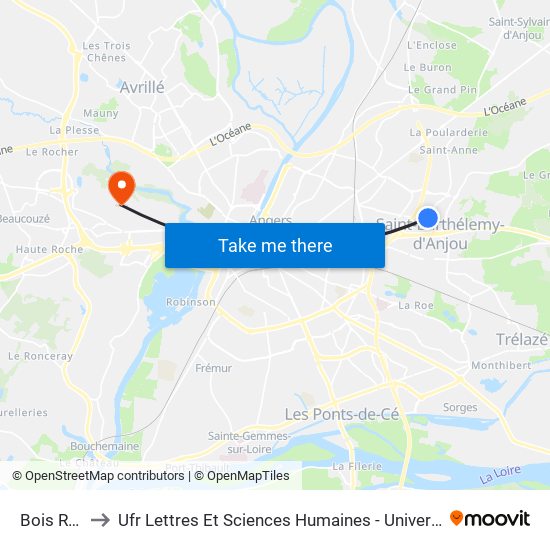 Bois Rinier to Ufr Lettres Et Sciences Humaines - Université D'Angers map