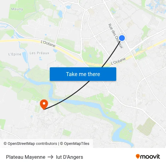 Plateau Mayenne to Iut D'Angers map