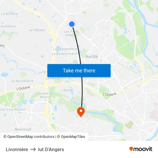 Livonnière to Iut D'Angers map