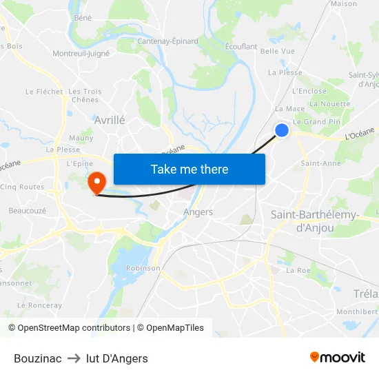 Bouzinac to Iut D'Angers map