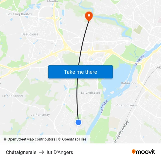 Châtaigneraie to Iut D'Angers map