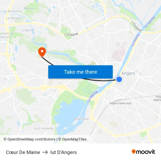 Cœur De Maine to Iut D'Angers map