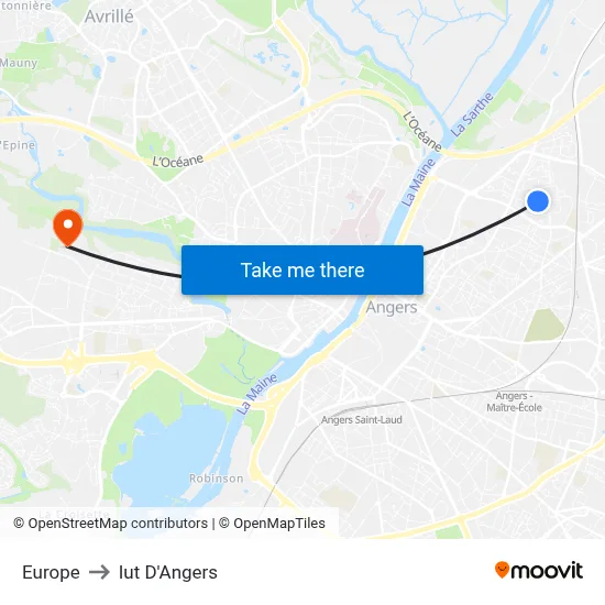 Europe to Iut D'Angers map