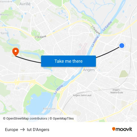 Europe to Iut D'Angers map