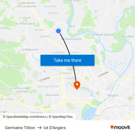 Germaine Tillion to Iut D'Angers map