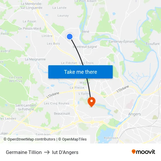 Germaine Tillion to Iut D'Angers map