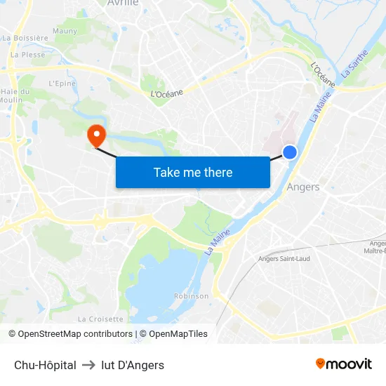 Chu-Hôpital to Iut D'Angers map