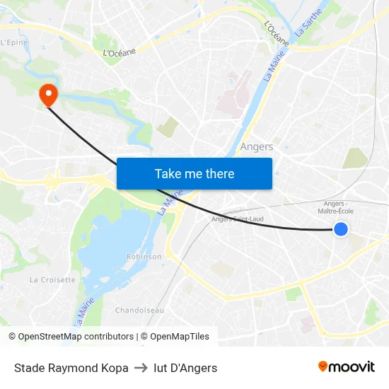 Stade Raymond Kopa to Iut D'Angers map