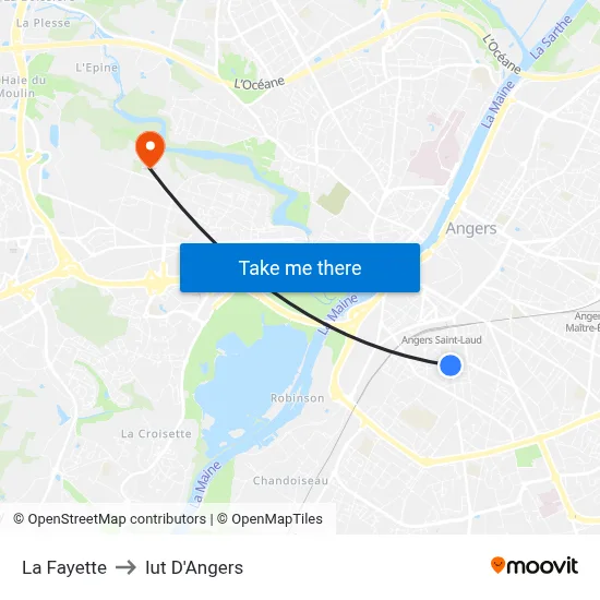 La Fayette to Iut D'Angers map