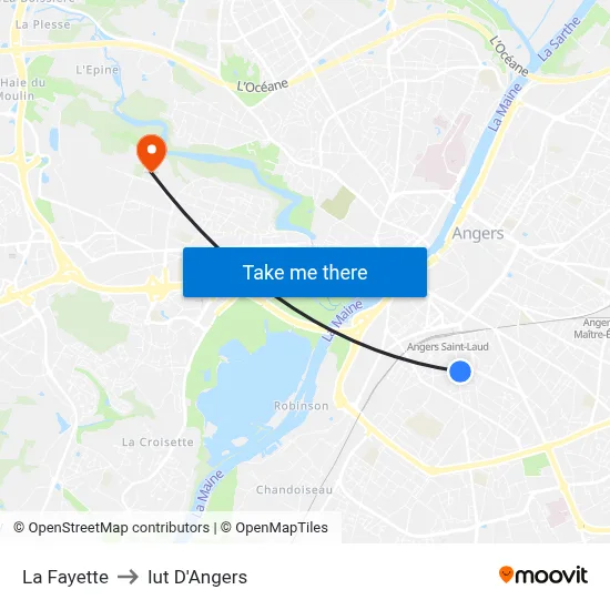 La Fayette to Iut D'Angers map