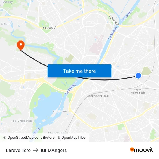 Larevellière to Iut D'Angers map