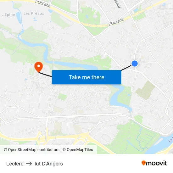 Leclerc to Iut D'Angers map