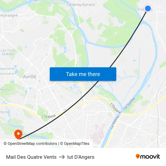 Mail Des Quatre Vents to Iut D'Angers map