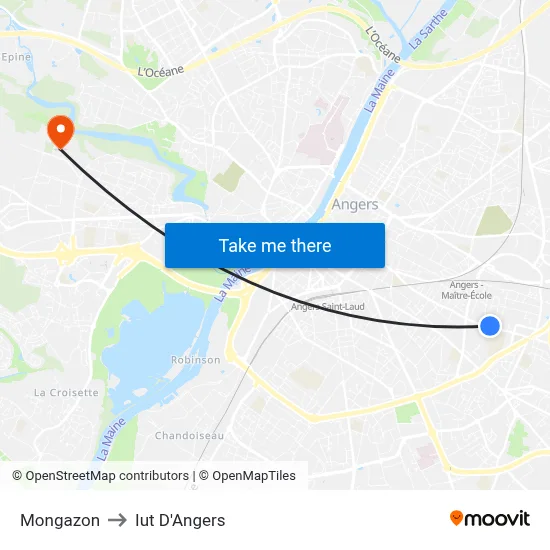Mongazon to Iut D'Angers map