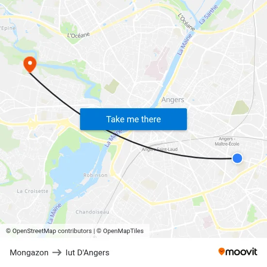 Mongazon to Iut D'Angers map
