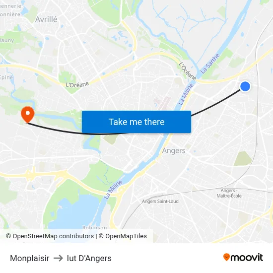 Monplaisir to Iut D'Angers map
