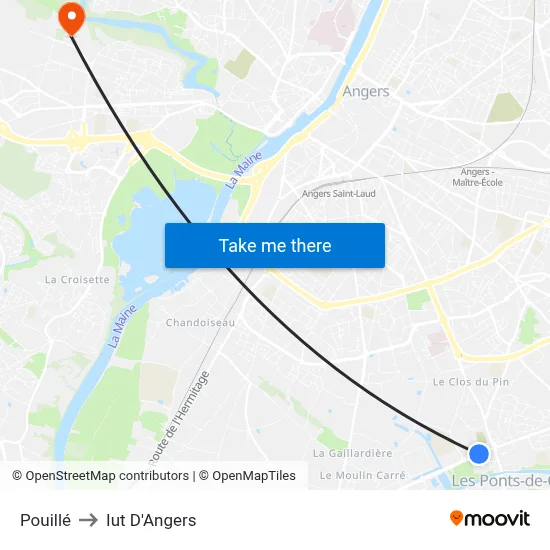 Pouillé to Iut D'Angers map