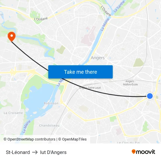 St-Léonard to Iut D'Angers map