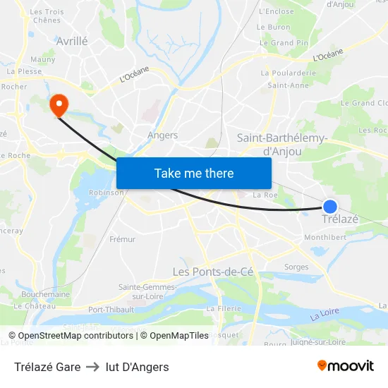 Trélazé Gare to Iut D'Angers map