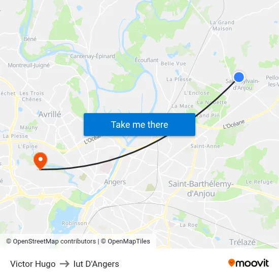 Victor Hugo to Iut D'Angers map