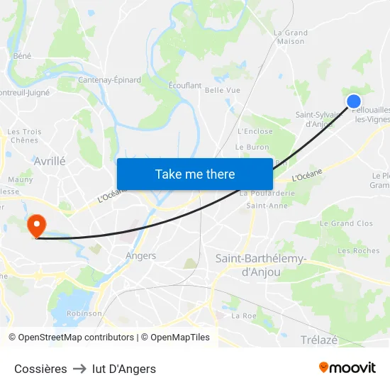 Cossières to Iut D'Angers map